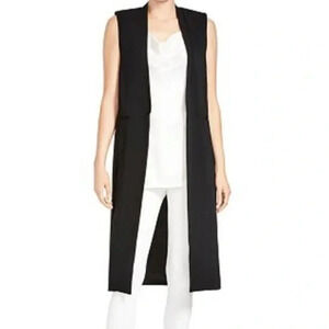 Halston Notch Lapel Long Open  Front Vest Black Sz Small